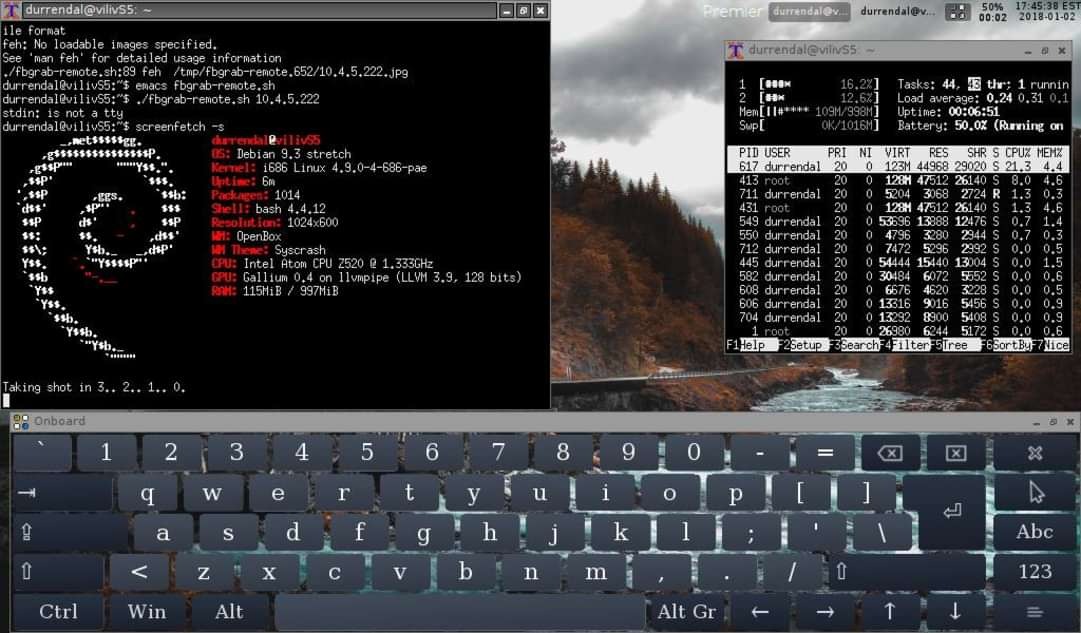 Viliv s5 running Debian 9 + Openbox